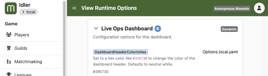 New runtime options for the dashboard header.