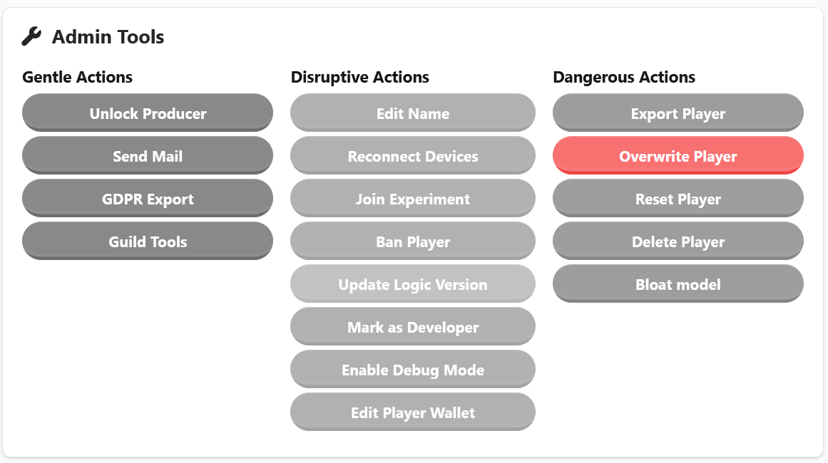 Admin tools for Exporting a player.