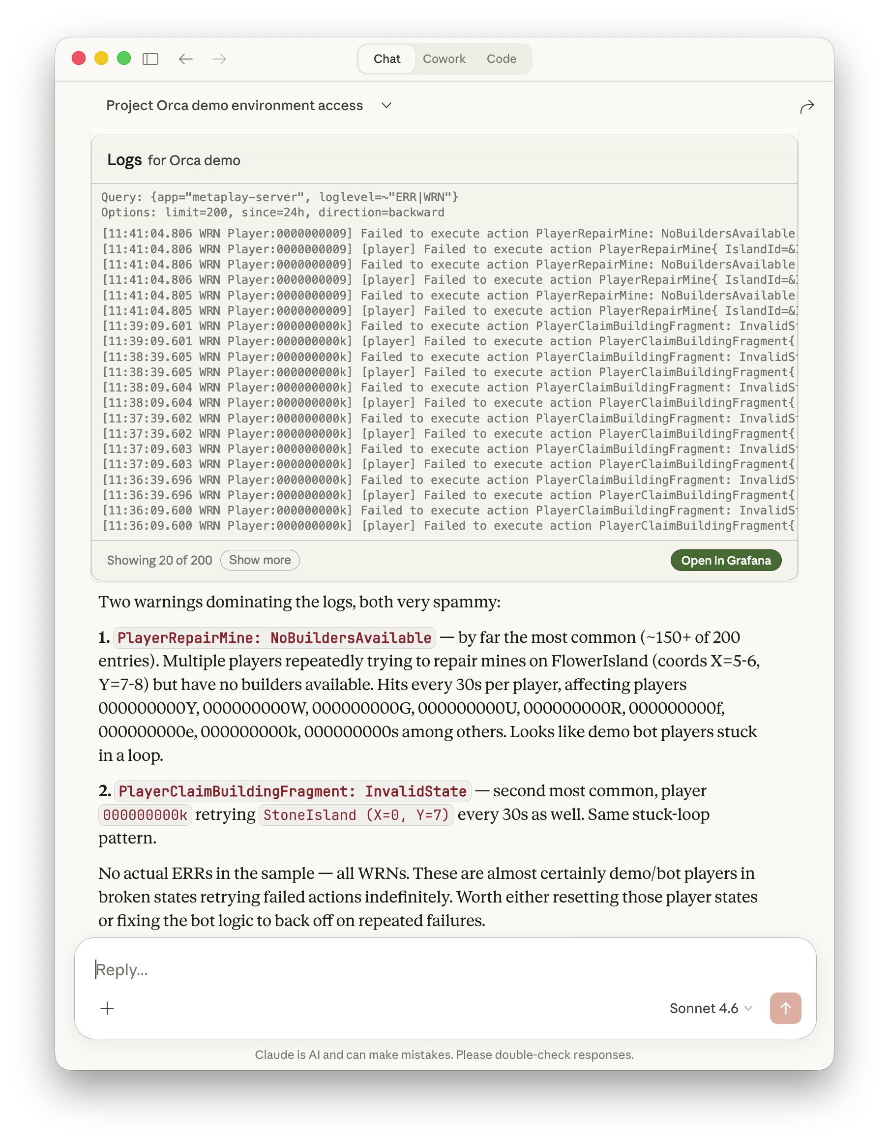 AI diving into environment logs