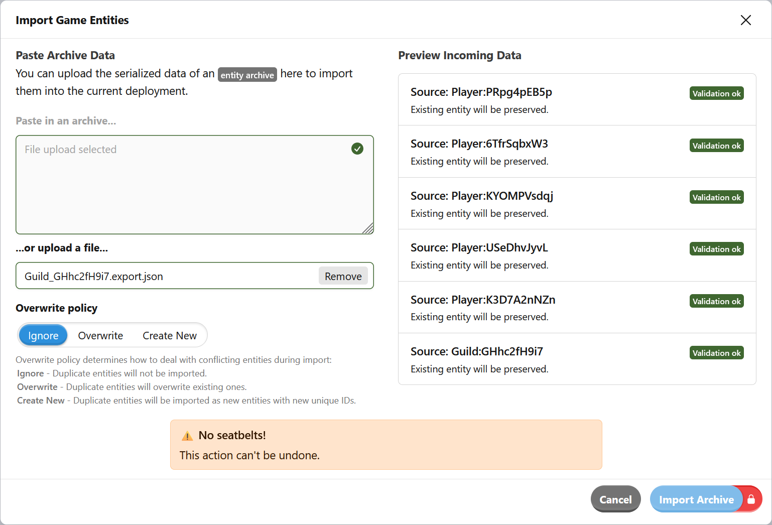 Importing a guild includes the member players.