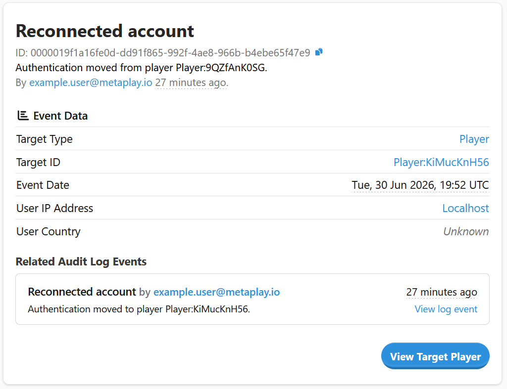 Audit log entry for moving a login method
