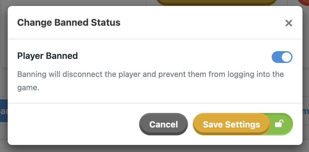 Banning a player is easy with the LiveOps Dashboard.