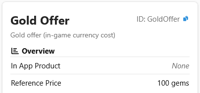 Dashboard showing the Gem Cost of GoldOffer on the "View Offer" page