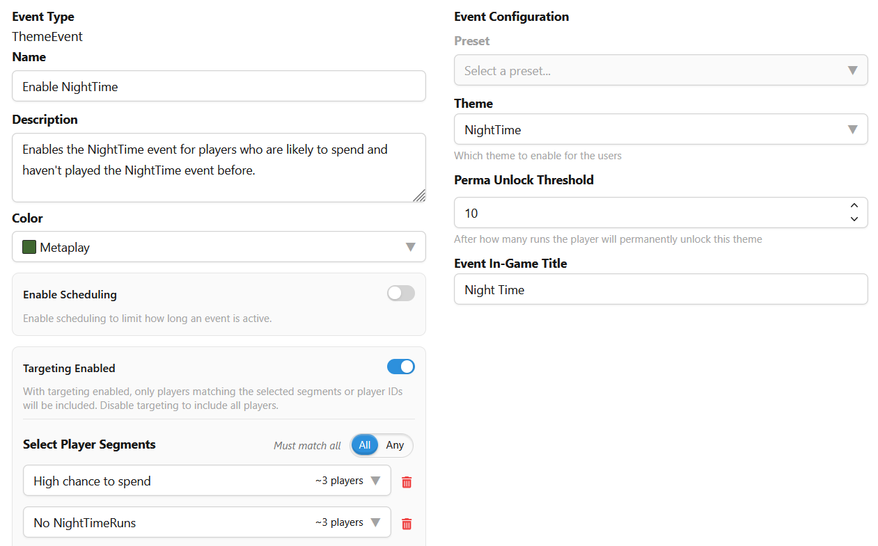 Night Time Configuration