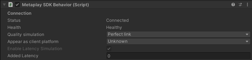 The Poor Connection Simulation Tool in the Unity editor.
