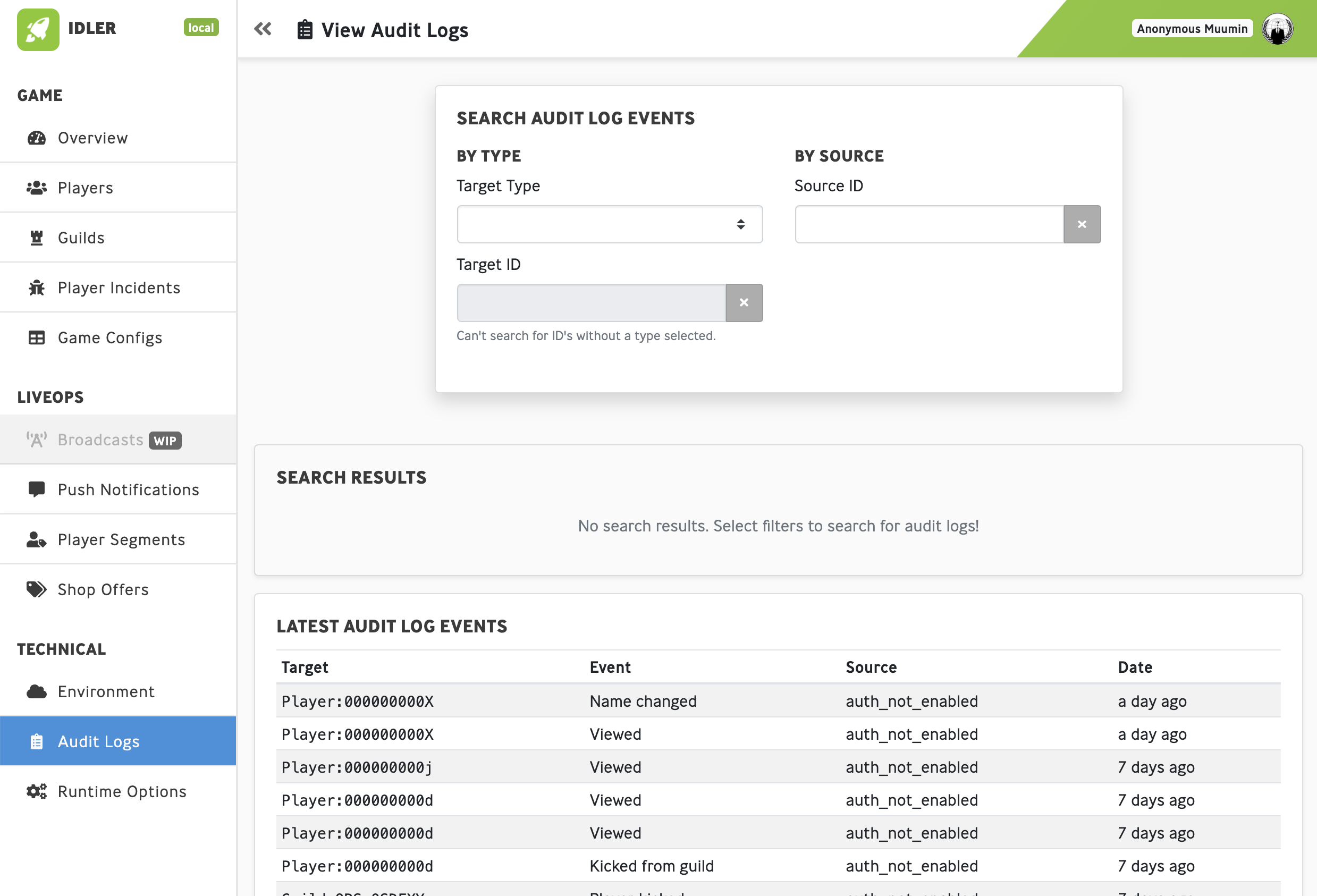 Dedicated audit logs page for browsing all logs.
