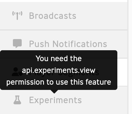 Looks like you need api.experiments.view permission to access this feature