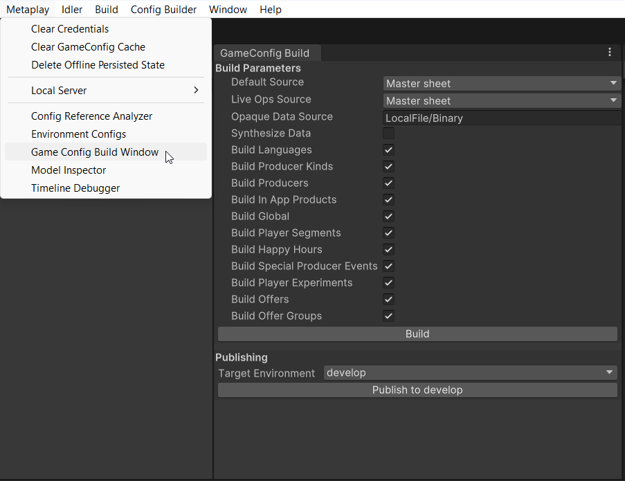 Game Config Build Window