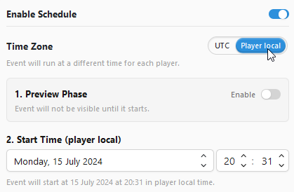 Difference between UTC and player-local time