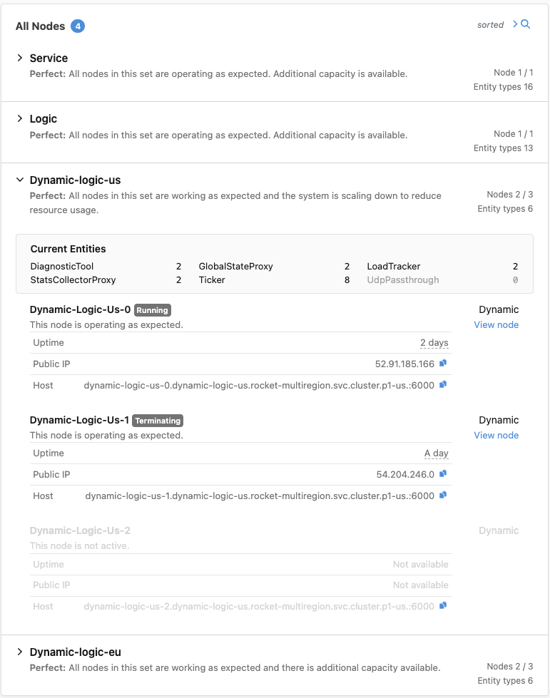 Environment Page displaying multiple nodes.