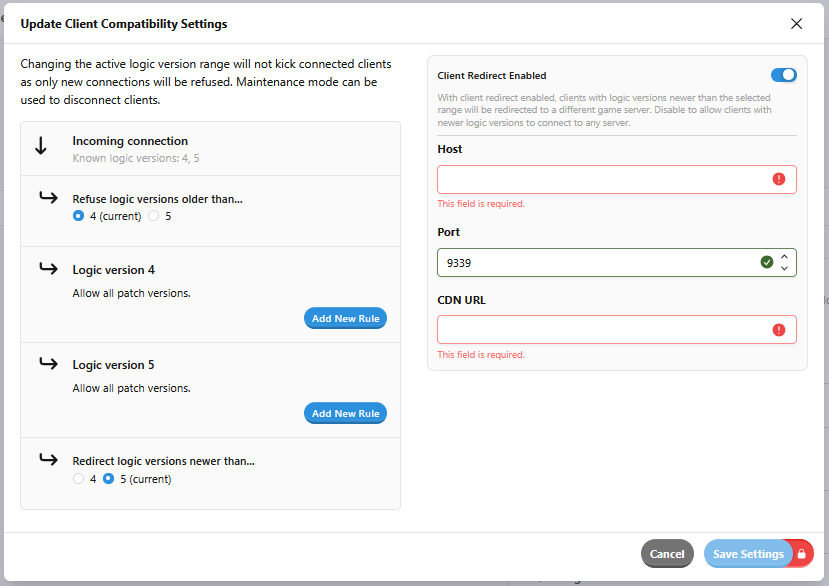Screenshot of where to find the client redirect feature.